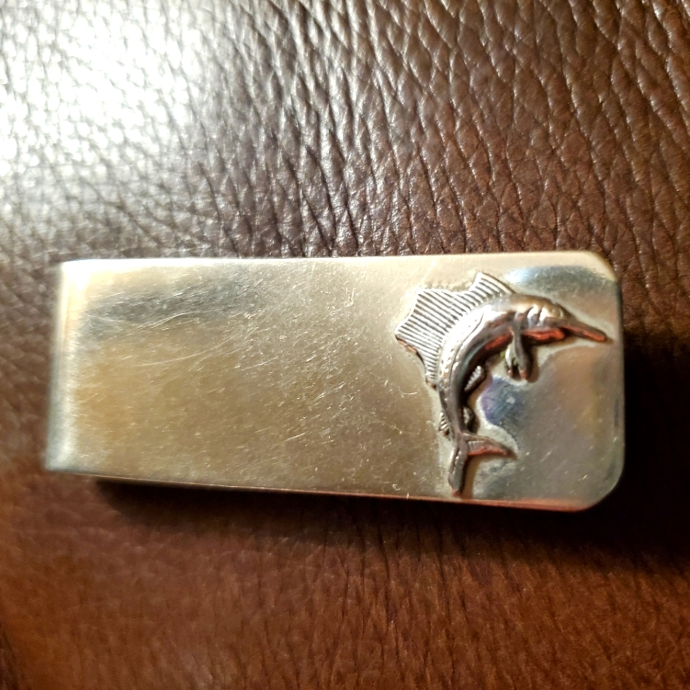 Silver sailfish money clip, sterling?